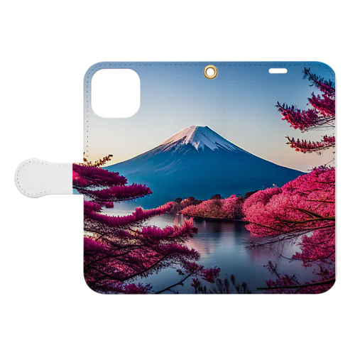 富士山と紅葉、そして湖のグッズ Book-Style Smartphone Case