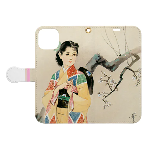高畠華宵「春を待つ」着物姿の女性  Book-Style Smartphone Case