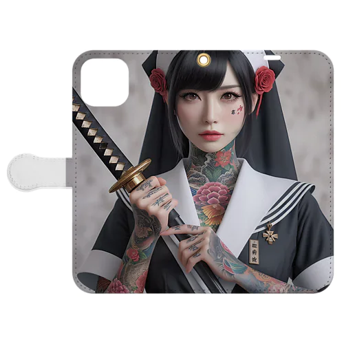 日本刀のタトゥー少女 Book-Style Smartphone Case