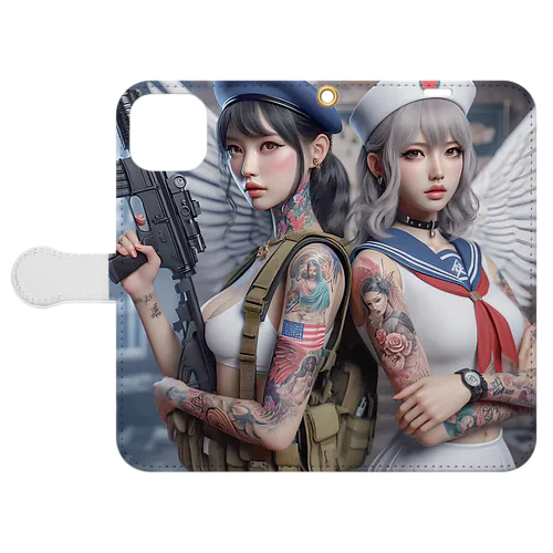 機関銃とタトゥー少女たち Book-Style Smartphone Case