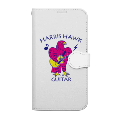 ハリスホーク・ギター・鷲・鷹・ピンク・音楽・モモアカノスリ・なつく・ペット・狩り・Harris Hawk・イラスト・Guitar・絵・鳩よけ・鳥・猛禽・タカ目タカ科・オリジナル作品(C) Book-Style Smartphone Case