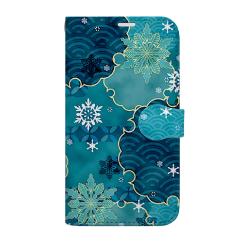 雪の和柄01（水色） Book-Style Smartphone Case