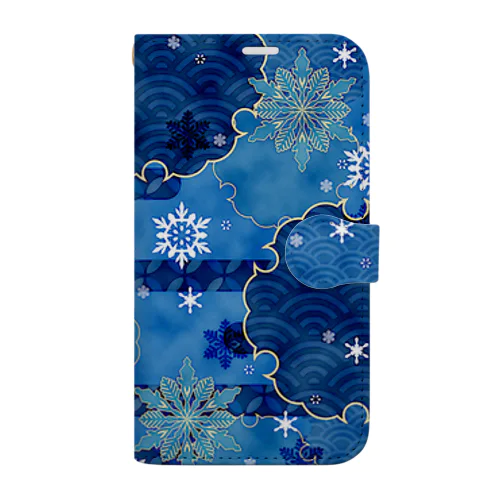 雪の和柄001（青色） Book-Style Smartphone Case