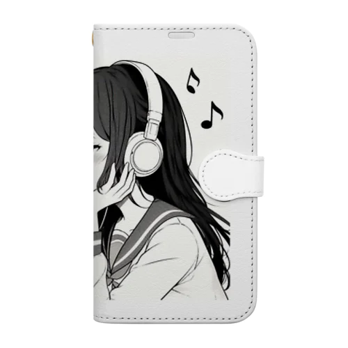 音楽を聴く女の子 Book-Style Smartphone Case