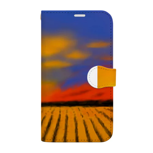 田んぼと夕焼け Book-Style Smartphone Case