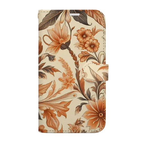 オレンジの花柄。 Book-Style Smartphone Case