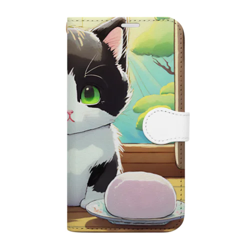 お餅と白黒猫 Book-Style Smartphone Case