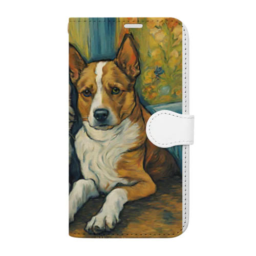 ゴッホが描いたような仲良しの猫と犬 Book-Style Smartphone Case