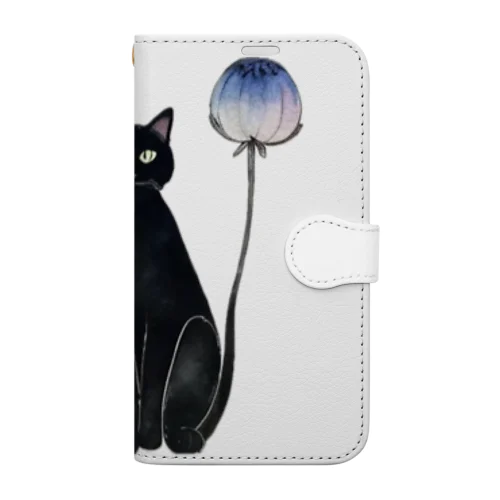 黒猫と花 Book-Style Smartphone Case