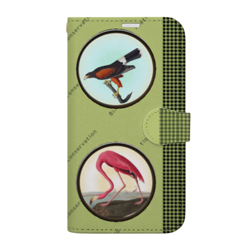 野鳥保護スマホケースGreen「Bird conservation」 Book-Style Smartphone Case