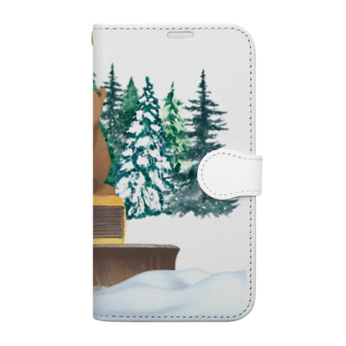 雪かきするクマ Book-Style Smartphone Case