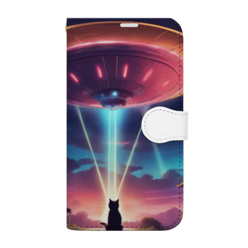 UFOに遭遇!? 不思議な猫のキャトルミューティレーション！👽🐱✨ Book-Style Smartphone Case