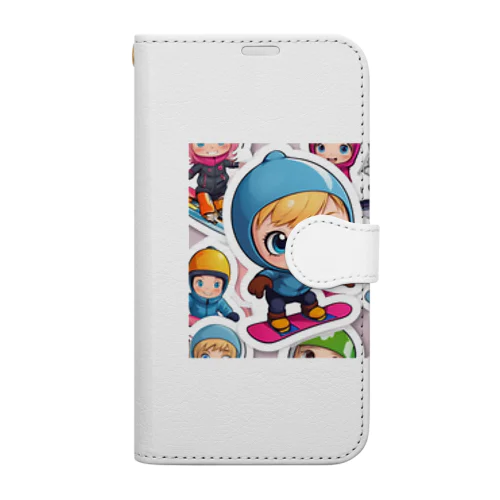 スノーボードとキャラクターたちのイラストグッズ Book-Style Smartphone Case