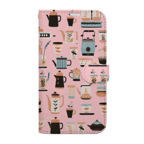 coffee pot (pink) 手帳型スマホケース