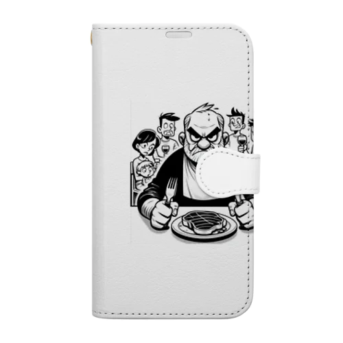 ステーキを食べるイカツイおじさん Book-Style Smartphone Case