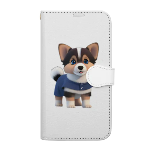 可愛い３D犬 手帳型スマホケース