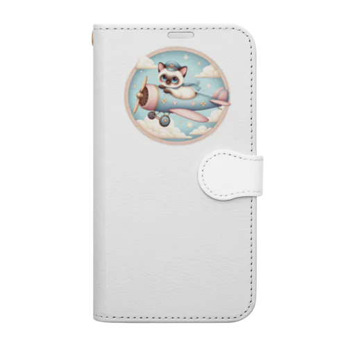 CUTIE PILOT SIAMESE　かわいい　ネコ　パイロット 手帳型スマホケース