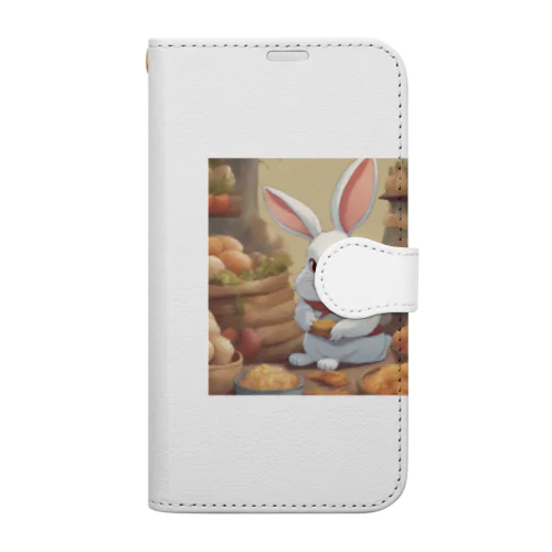 かわいいウサギが食べ物を楽しんでいる！ Book-Style Smartphone Case