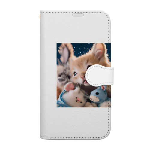 ぬいぐるみと猫ちゃんのショット Book-Style Smartphone Case