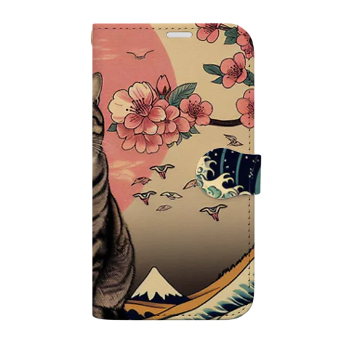 浮世絵猫　波桜 Book-Style Smartphone Case