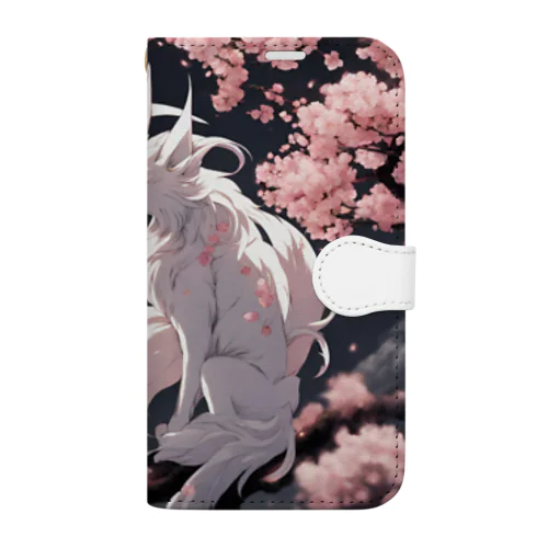 夜桜　白狐 Book-Style Smartphone Case