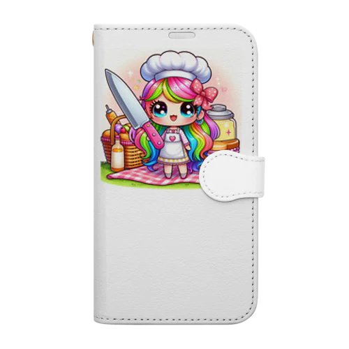 可愛い女の子が料理をしている様子が Book-Style Smartphone Case