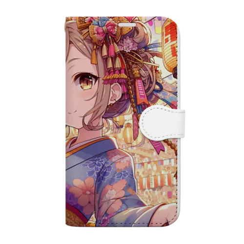 お祭りを楽しむ浴衣美少女 Book-Style Smartphone Case