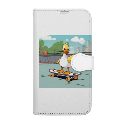 スケートパークで遊ぶ可愛いアヒルちゃん Book-Style Smartphone Case