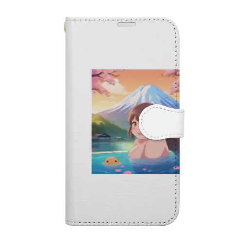 富士山絶景にある露天風呂のかわいい女の子 Book-Style Smartphone Case
