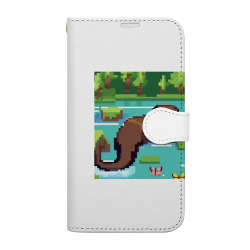 流れの中でバタフライスタイルで泳ぐコツメカワウソ Book-Style Smartphone Case