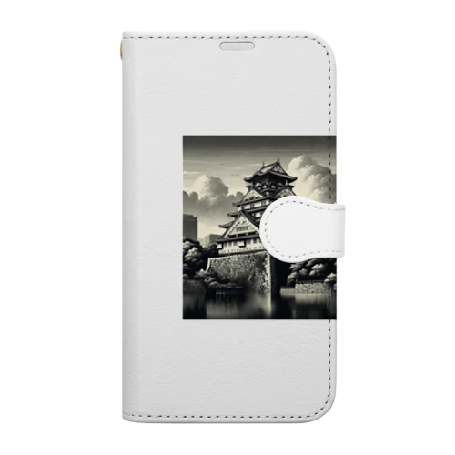 モノクロームな印象を与える大阪城 Book-Style Smartphone Case