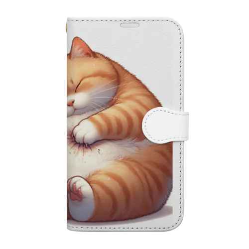 イビキをかいて眠るポッチャリ猫 Book-Style Smartphone Case