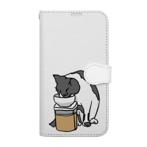 牛柄猫ちゃんごはん中。 Book-Style Smartphone Case