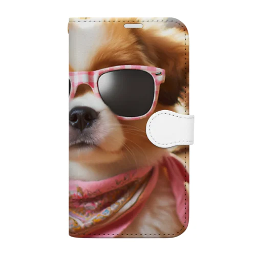 サングラスをかけた、かわいい犬 Marsa 106 Book-Style Smartphone Case