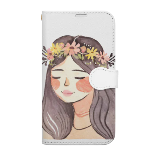 水彩画　花冠の女性 Book-Style Smartphone Case