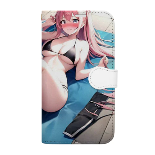 黒いビキニの女の子3（桃髪Ｖｅｒ．） Book-Style Smartphone Case