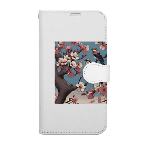 桜と雀（Cherry blossom & sparrow)  01 Book-Style Smartphone Case