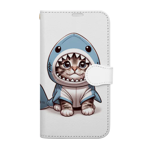 サメのフードを被った愛くるしい子猫 Book-Style Smartphone Case