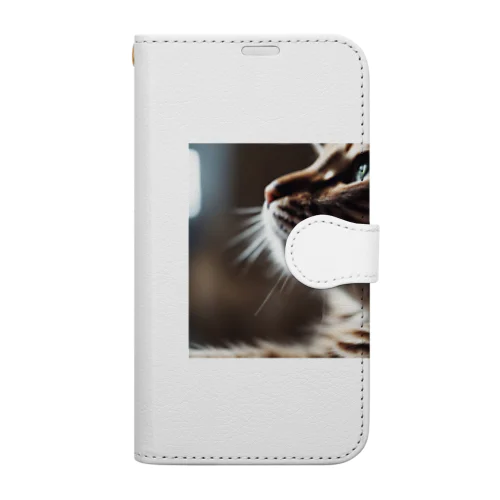 窓辺で風を感じている猫 Book-Style Smartphone Case