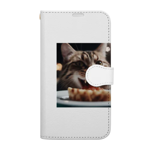 ごはんを食べている猫 Book-Style Smartphone Case