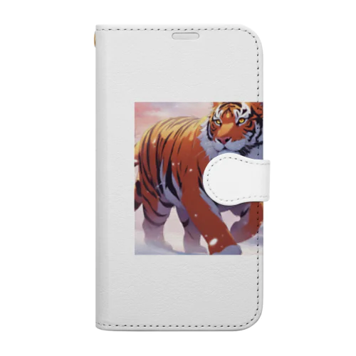 雪の中を歩いている虎 Book-Style Smartphone Case