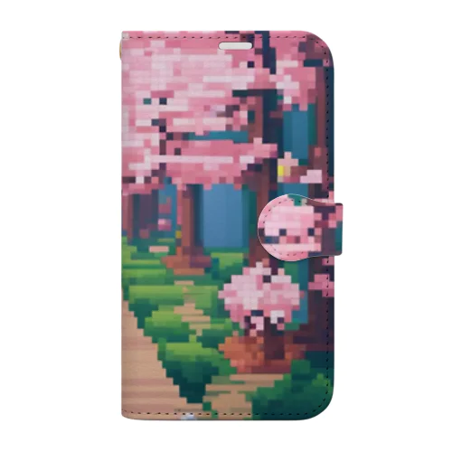 ドット絵　子うさぎ　春のお散歩 手帳型スマホケース