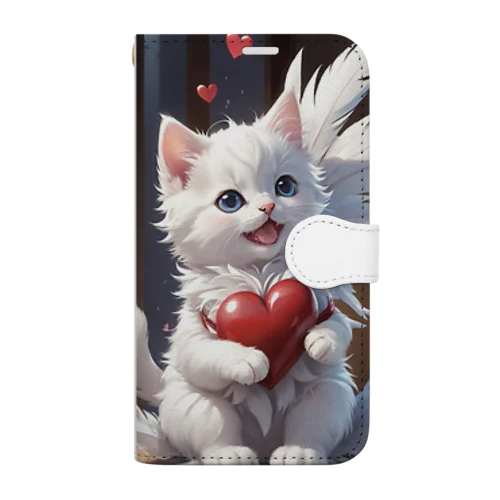 ハートを抱いた子猫 Book-Style Smartphone Case