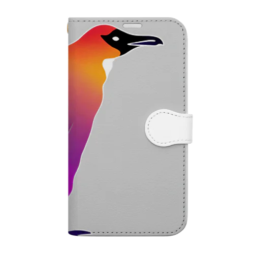 紫からオレンジのグラデーションのペンギン Book-Style Smartphone Case