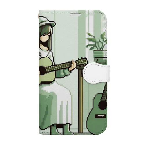 ピクセルグリーンギターガール Book-Style Smartphone Case