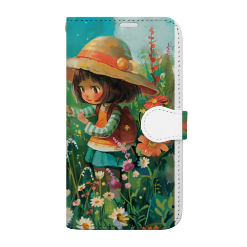 お花畑に囲まれる猫ちゃんと私 アメジスト 2846 Book-Style Smartphone Case