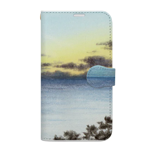 夕暮れの海（水彩色鉛筆画） 手帳型スマホケース