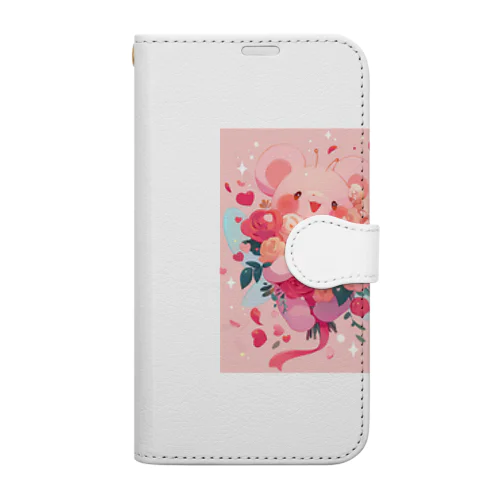 ピンクの熊が花のブーケ　なでしこ1478 Book-Style Smartphone Case