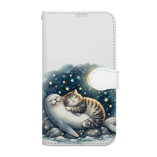 ぐっすりアザラシとにゃーこ Book-Style Smartphone Case