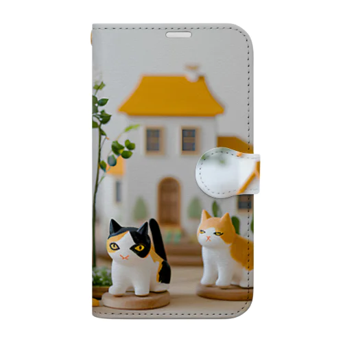 かわいい街並みと猫ちゃん 手帳型スマホケース